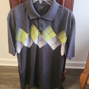 Men's Gray and Green Polo Shirt